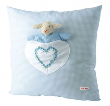 Kissen Vichy Karo  Stickerei Lamm hellblau