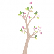 Tapetenbaum Vogel braun-grn-rosa