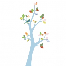 Tapetenbaum Vogel hellblau-grn-bunt