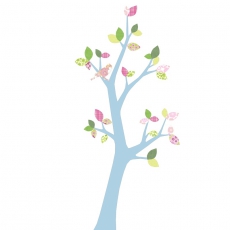 Tapetenbaum Vogel hellblau-grn-rosa