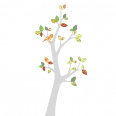 Tapetenbaum Vogel grau-grn-orange