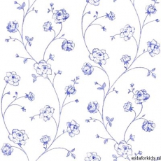 Tapete in wei� mit blauen Rosen