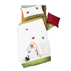 Kinderbettw�sche wei�-gr�n bestickt Fleuresse