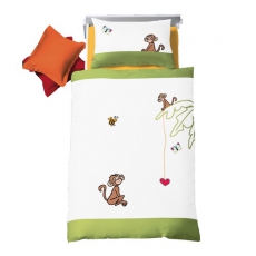 Kinderbettw�sche gr�n-wei� lustige Affen Fleuresse