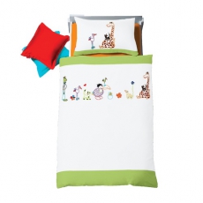 Kinderbettw�sche wei�-gr�n Tiere Fleuresse