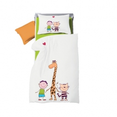 Kinderbettw�sche wei� Giraffe und Freunde fleuresse