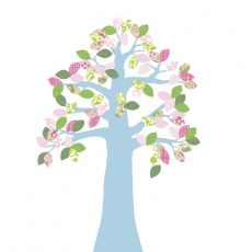 Tapetenbaum hellblau-grn-rosa