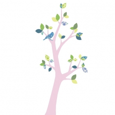 Tapetenbaum Vogel rosa-blau-grn
